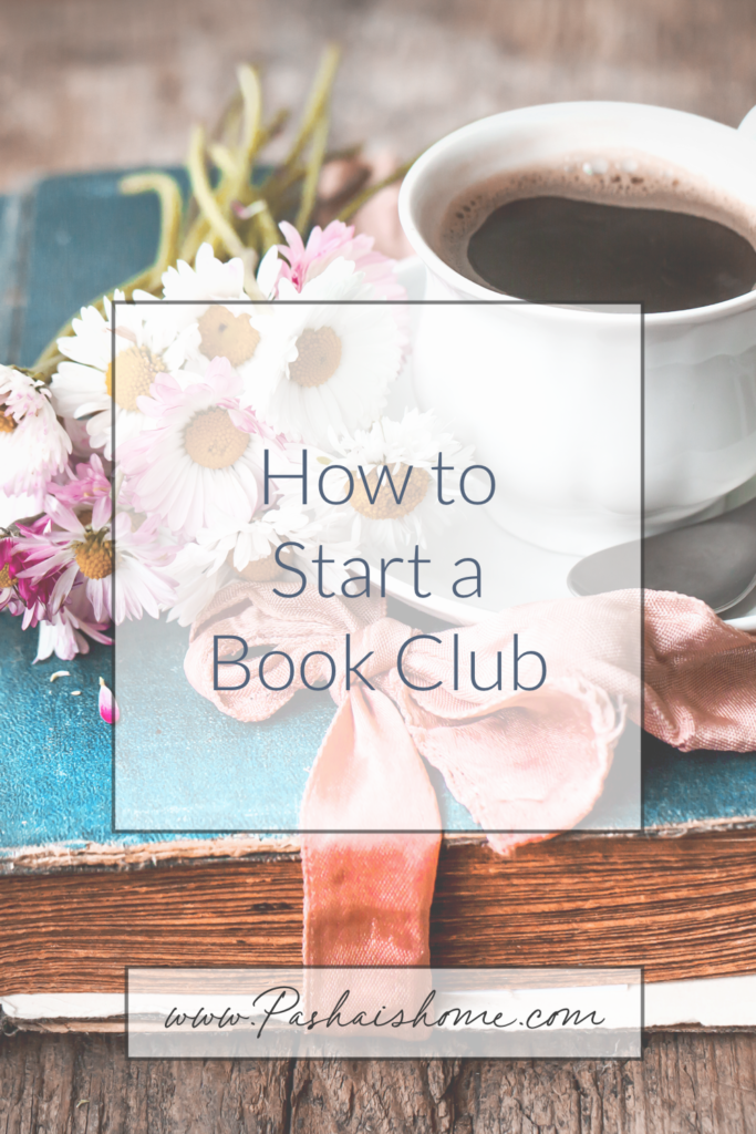 how to start a book club in six easy steps with a blue book and daisies and a cup of coffee