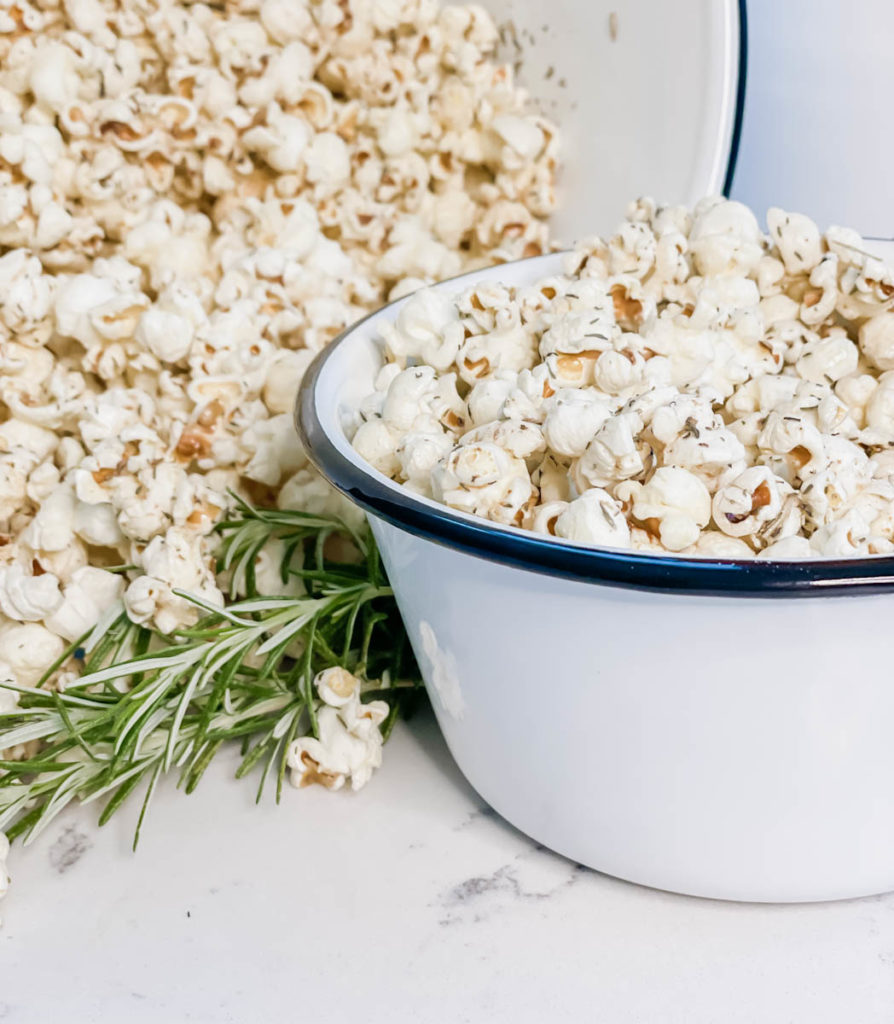 The Last Stovetop Popcorn Recipe you Will Ever Need. browned butter and herb homemade popcorn. Best Popcorn recipe - quartz countertops white subway tile