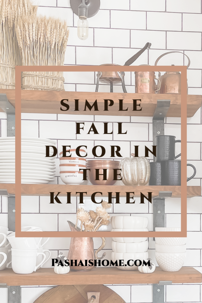 How to add simple fall decor to the kitchen. Includes neutral fall decor ideas. Walls are painted Sherwin Williams accessible beige. Photos have quartz countertops and and soapstone countertops with white subway tile backsplash. .