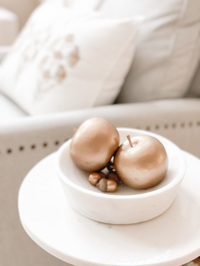 Four fun ideas for how to decorate for fall two told apples in a marble bowl