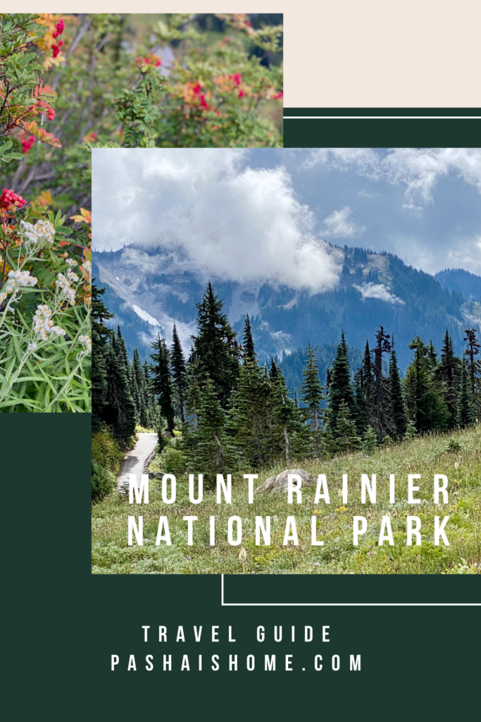 How to spend two fall days in Mount Rainier National Park.  Including where to stay and eat and what to do in Mount Rainier National Park.  A perfect list of options for a two day fall getaway or even longer at Mount Rainier National Park.  Options for activities in Mount Rainier National Park include wildflower viewing, hiking, and climbing.  #mountrainier #falltravel #fallgetaway #nationalparktravel #travelguides #pacificnorthwesttravel