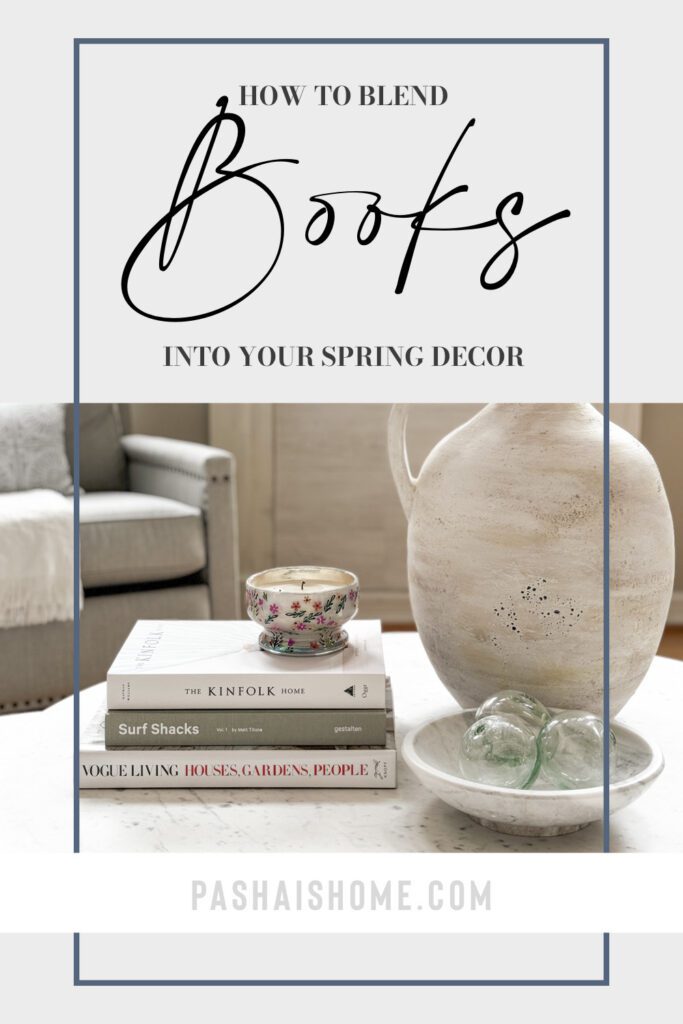 How to blend books into your spring decor | Coffee table books on the mantel | Coffee table books on the entryway console | Using books in your spring decor 