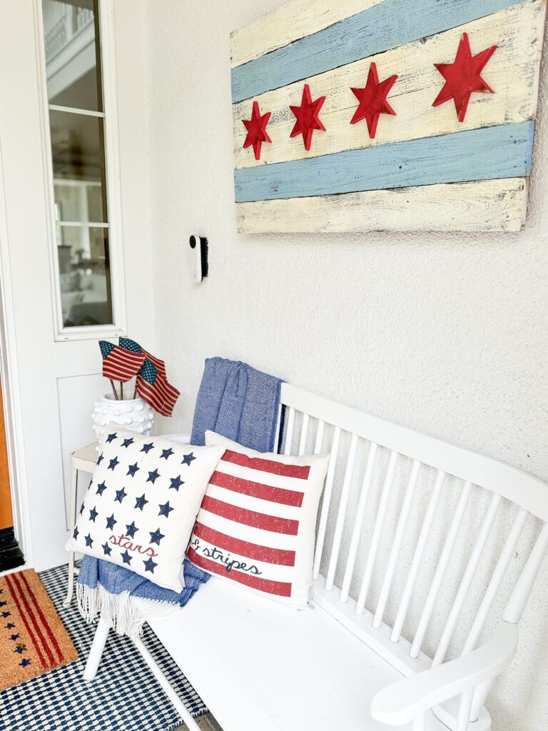 Easy tips for an Americana front porch | how to decorate your front porch for Fourth of July | a Patriotic front porch | Items to decorate a Fourth of July front porch 