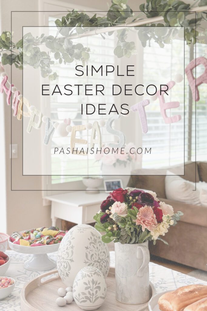 Simple Easter decor ideas | How to decorate for Easter in a classy and not cluttered way | Decorating for spring | Minimalist spring decor | Using faux flowers for spring decor | What are the best faux florals for spring | Cute porcelain bunnies and eggs in your Easter decorated home 