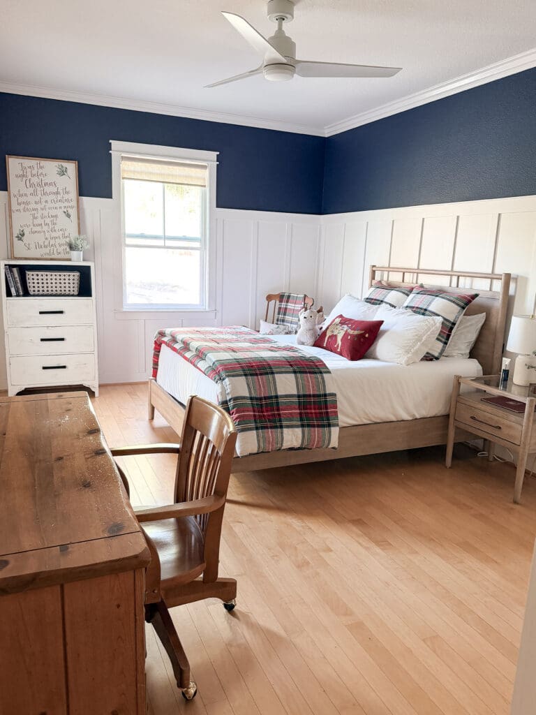 A stylish and classic Christmas home tour | How to decorate your home for the holidays using some sparkly decor plus traditional red decor in some spaces | Silver and gold Christmas decor | Red plaid bedroom decor | How to decorate your kitchen for Christmas | What to do with your European Christmas market mugs