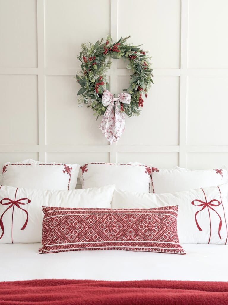 A stylish and classic Christmas home tour | How to decorate your home for the holidays using some sparkly decor plus traditional red decor in some spaces | Silver and gold Christmas decor | Red plaid bedroom decor | How to decorate your kitchen for Christmas | What to do with your European Christmas market mugs