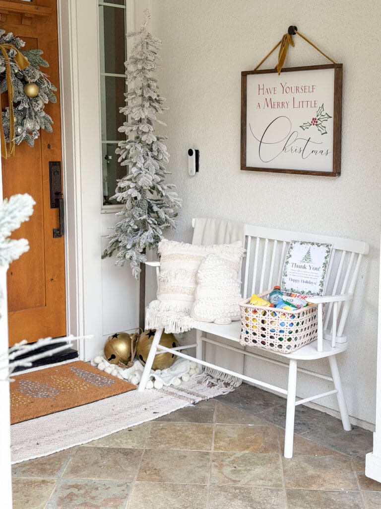 A stylish and classic Christmas home tour | How to decorate your home for the holidays using some sparkly decor plus traditional red decor in some spaces | Silver and gold Christmas decor | Red plaid bedroom decor | How to decorate your front porch for Christmas