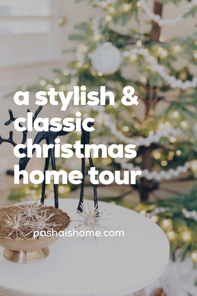 A stylish and classic Christmas home tour | How to decorate your home for the holidays using some sparkly decor plus traditional red decor in some spaces | Silver and gold Christmas decor | Red plaid bedroom decor | How to decorate your front porch for Christmas