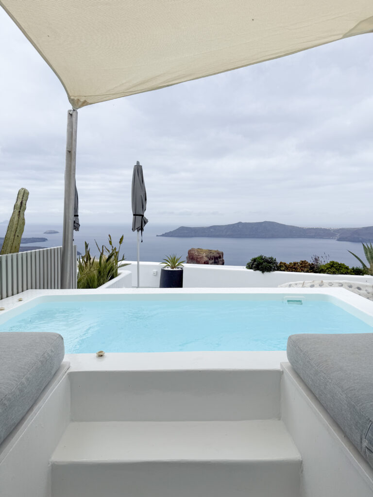 April in Santorini Greece: A Complete Guide | Best luxury hotels in Santorini Greece | Where to stay in Santorini for a quieter slower visit | Where to eat in Santorini | Best restaurants in Santorini | What to do in April in Santorini | Is visiting Santorini in April worth it? | What is open in Santorini in April | How to get to Santorini | Blue Star Ferry vs SeaJets from Naxos to Santorini | Is the Santorini airport easy to navigate  | Should I rent a car in Santorini | Grace Hotel Santorini review | how hard is the Fira to Oia hike? | April in Santorini | Empty nest travels to Greek Islands 