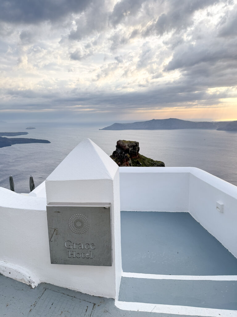 April in Santorini Greece: A Complete Guide | Best luxury hotels in Santorini Greece | Where to stay in Santorini for a quieter slower visit | Where to eat in Santorini | Best restaurants in Santorini | What to do in April in Santorini | Is visiting Santorini in April worth it? | What is open in Santorini in April | How to get to Santorini | Blue Star Ferry vs SeaJets from Naxos to Santorini | Is the Santorini airport easy to navigate  | Should I rent a car in Santorini | Grace Hotel Santorini review | how hard is the Fira to Oia hike? | April in Santorini | Empty nest travels to Greek Islands 