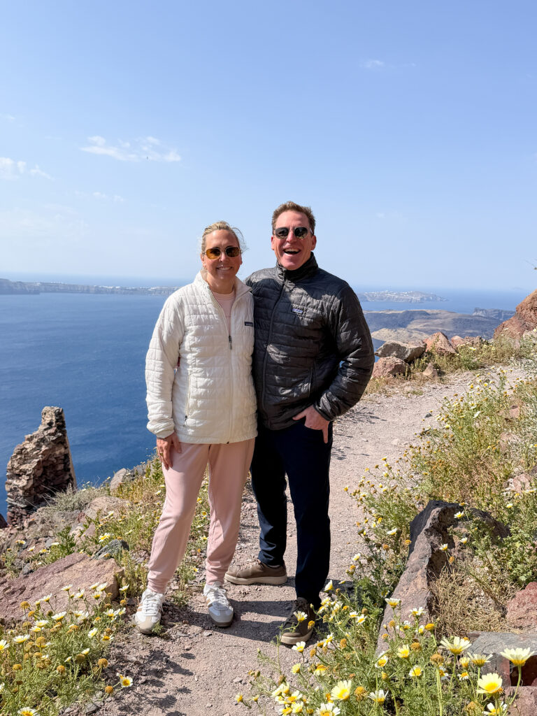 April in Santorini Greece: A Complete Guide | Best luxury hotels in Santorini Greece | Where to stay in Santorini for a quieter slower visit | Where to eat in Santorini | Best restaurants in Santorini | What to do in April in Santorini | Is visiting Santorini in April worth it? | What is open in Santorini in April | How to get to Santorini | Blue Star Ferry vs SeaJets from Naxos to Santorini | Is the Santorini airport easy to navigate  | Should I rent a car in Santorini | Grace Hotel Santorini review | how hard is the Fira to Oia hike? | April in Santorini | Empty nest travels to Greek Islands 